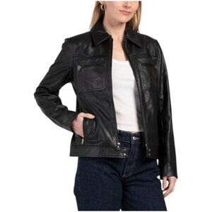 COLE HAAN Lambskin Perforated Coat
